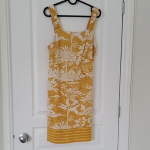 Linen Floral Gold Color Summer Dress SAN FRANCISCO